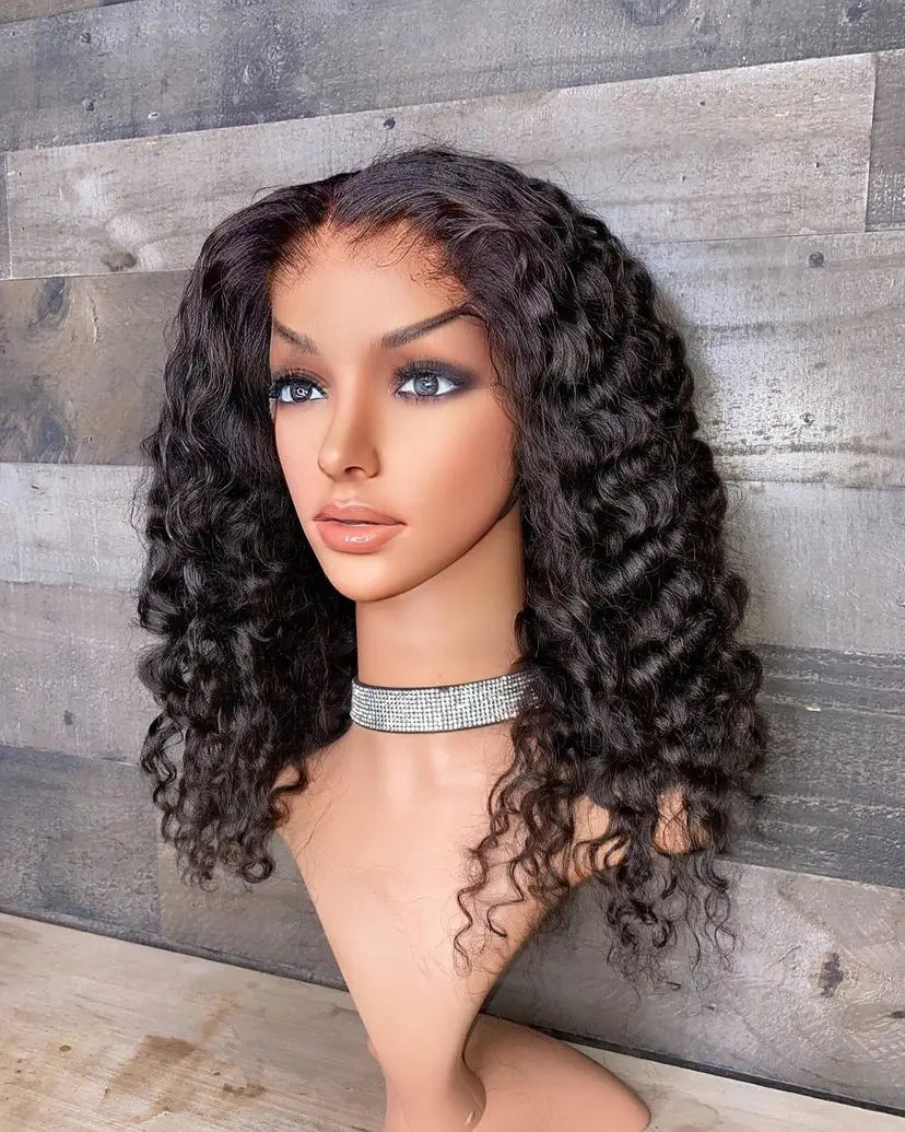 Indian curly full lace  transparent lace combs and elastic band hairlikekweenca