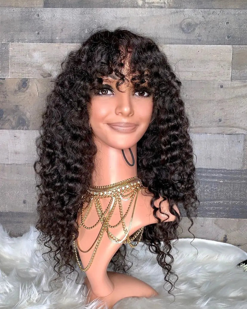 Indian curly bang unit with  Frontal wig hairlikekweenca