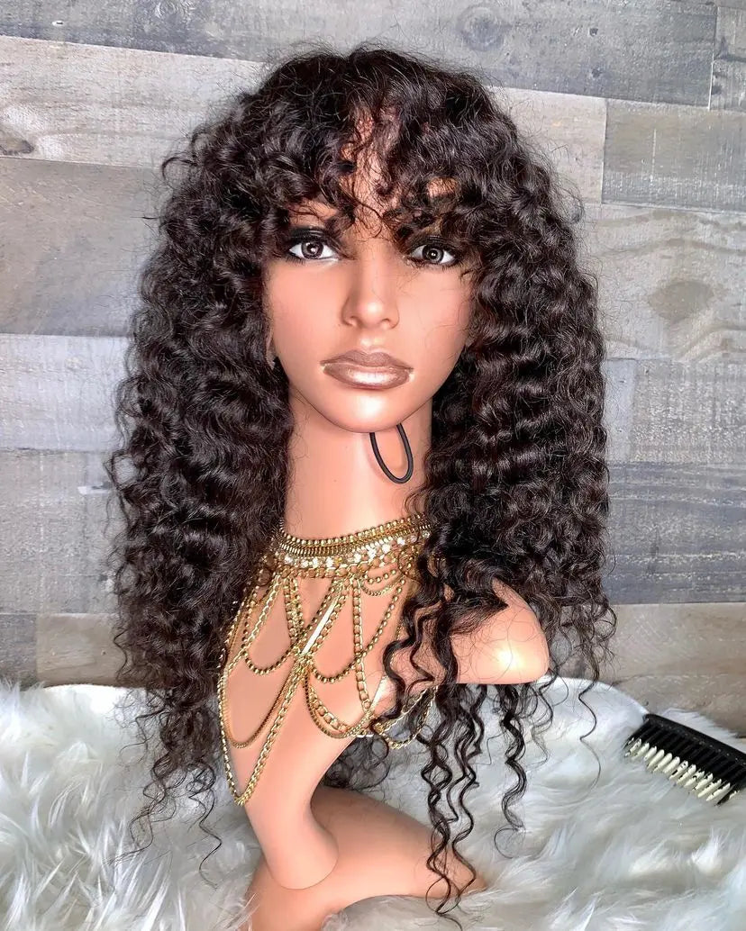 Indian curly bang unit with  Frontal wig hairlikekweenca