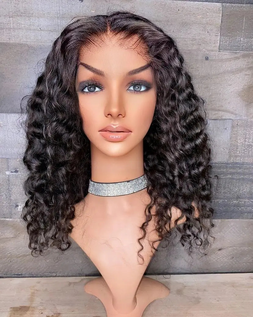 Indian curly full lace  transparent lace combs and elastic band hairlikekweenca